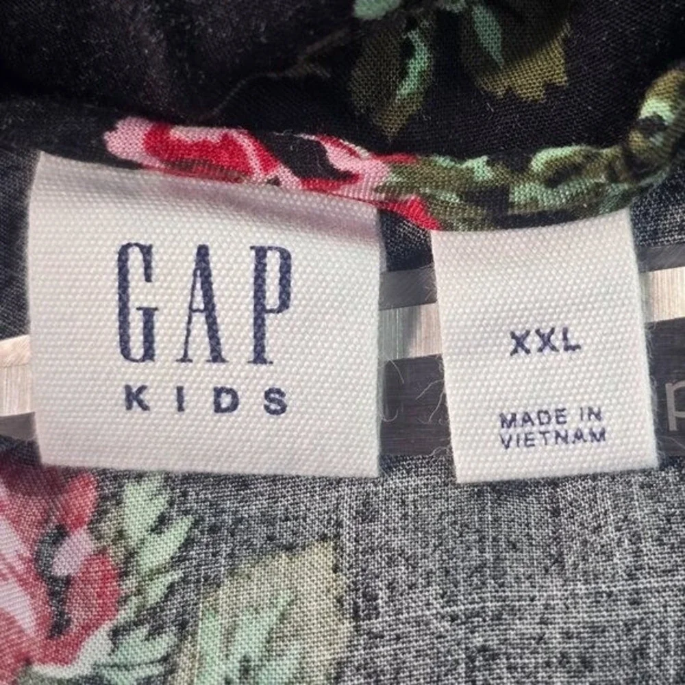 Gap Kids Floral Rose Shift Dress Girls XXL 14-16 Black Ruffle Drop Waist‎ Boho